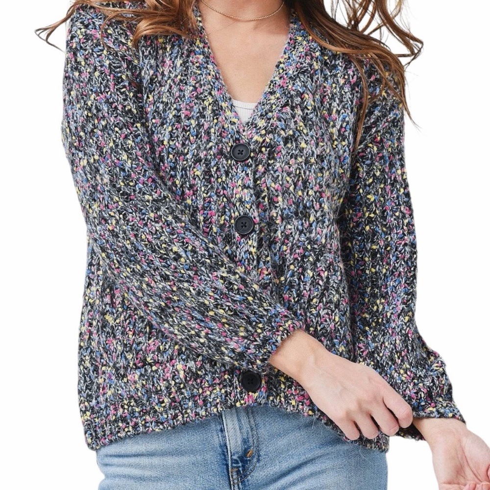 BB Dakota Black with Rainbow Thread "Surprise me" Grandpa Style Cardigan S